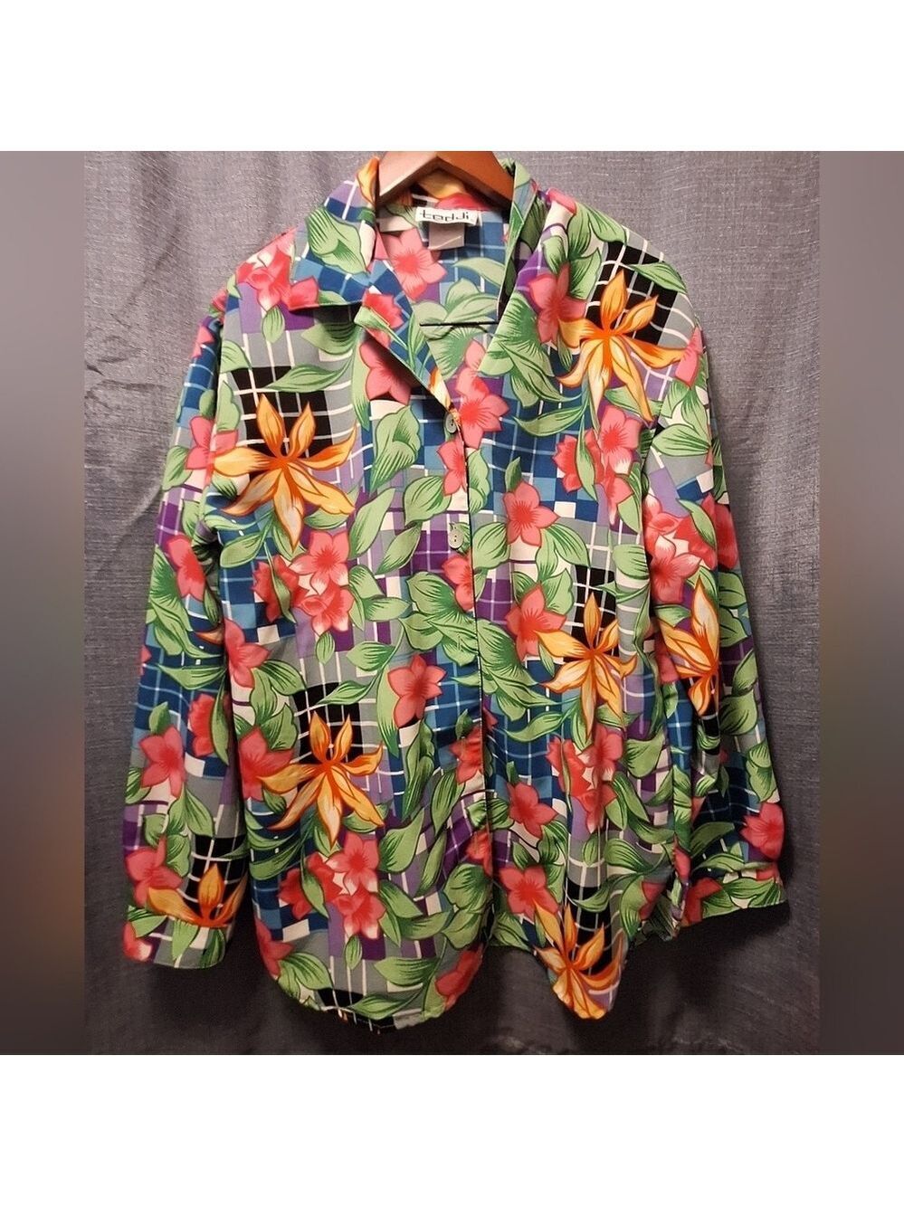 Teddi Floral Blouse Shirt Women's Large Multicolor